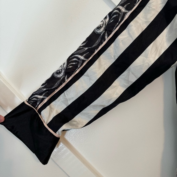 We Are Hah HAHT Striped Printed Button Down Satin Long Sleeve Pajama Shirt Sz XL - Picture 6 of 12